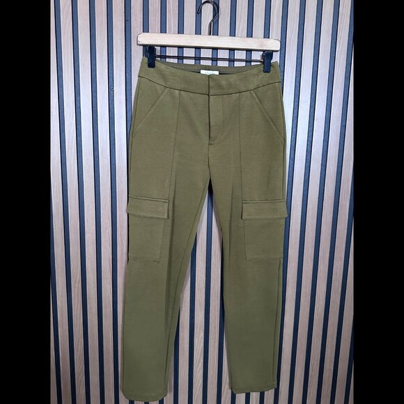 Anthropologie Cargo Pants 0 Beige Green Essential Knit Twill Stretch Pleated - Picture 1 of 9